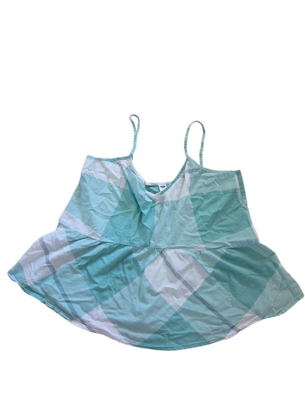 Old Navy mint plaid peplum adjustable spaghetti strap tank top, L. EUC.